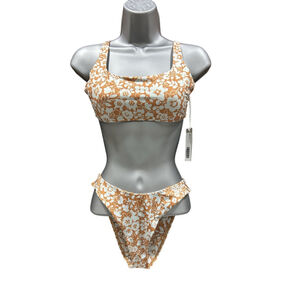 NWT Everlane Nyle Bikini square top and thigh high bikini bottoms floral in XS